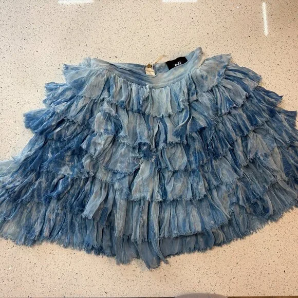 DOLCE & GABBANA Silk Skirt Blue Ruffle Mini Skirt Layered Lolita Skirt - Picture 3 of 8